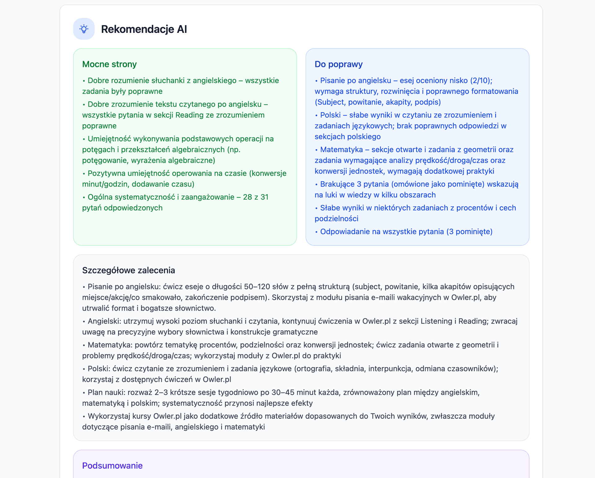 📝 Próbne egzaminy z AI-feedbackiem